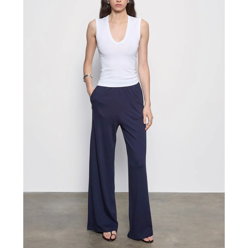 ENZA COSTA Supima Cotton Soft Everywhere Pant Women XS Navy Blue Casual Wide Leg